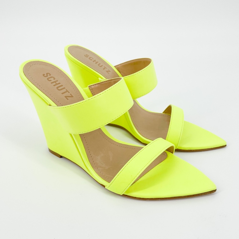 Schutz Soraya Neon Leather Wedge Heels